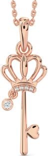 Diamond Rose Gold Heart Crown Necklace