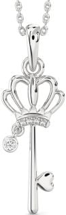 Diamond White Gold Heart Crown Necklace