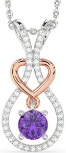 Diamond & Amethyst White Rose Gold Heart Necklace