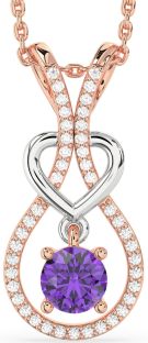 Diamond & Amethyst Platinum & Rose Gold Heart Necklace