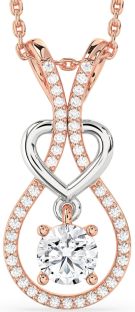 Diamond Rose Gold Silver Heart Necklace