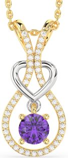 Diamond & Amethyst Platinum & Yellow Gold Heart Necklace