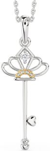 Large Diamond Silver & 10K gold Heart Necklace