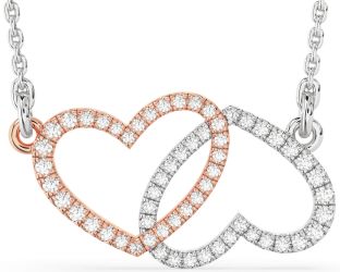 Large Diamond Silver & 10K Rose Gold Heart Necklace