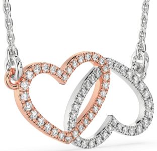 Large Diamond Silver & 10K Rose Gold Heart Necklace