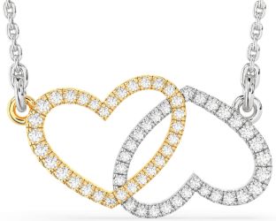 Large Diamond Silver & 10K gold Heart Necklace