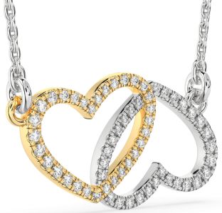 Large Diamond Silver & 10K gold Heart Necklace