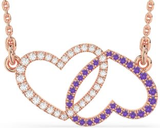 Large Diamond & Amethyst Rose Gold Heart Necklace