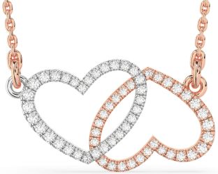 Large Diamond White Rose Gold Heart Necklace