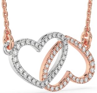 Large Diamond Platinum & Rose Gold Heart Necklace