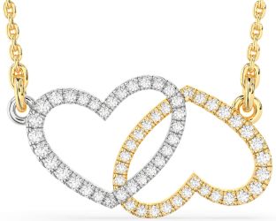 Large Diamond White Yellow Gold Heart Necklace