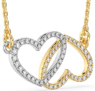Large Diamond Platinum & Yellow Gold Heart Necklace