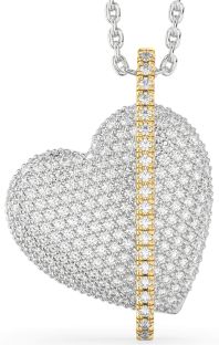 Diamond Silver & 10K gold Heart Necklace