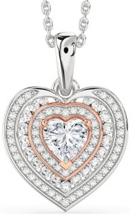 Diamond Silver & 10K Rose Gold Heart Necklace