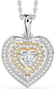 Diamond Silver & 10K gold Heart Necklace
