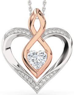 Large Diamond Silver & 10K Rose Gold Heart Infinity Necklace