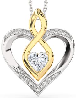 Large Diamond Silver & 10K gold Heart Infinity Necklace
