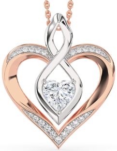 Large Diamond White Rose Gold Heart Infinity Necklace