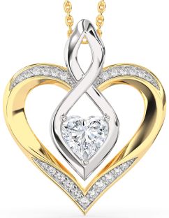 Large Diamond White Yellow Gold Heart Infinity Necklace