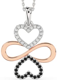 Large Black Diamond Rose Gold Silver Heart Infinity Necklace