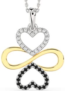 Large Black Diamond Gold Silver Heart Infinity Necklace