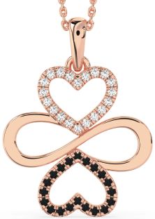 Large Black Diamond Rose Gold Silver Heart Infinity Necklace