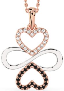 Large Black Diamond Rose Gold Silver Heart Infinity Necklace