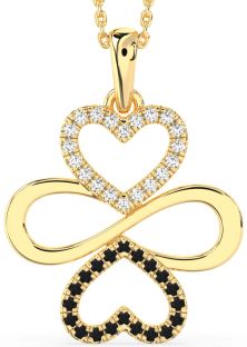 Large Black Diamond Gold Heart Infinity Necklace