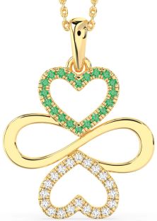 Large Diamond & Emerald Gold Heart Infinity Necklace