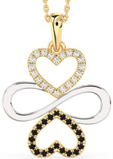 Large Black Diamond Gold Silver Heart Infinity Necklace