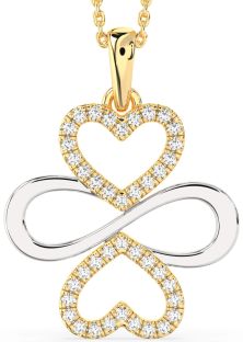 Large Diamond White Yellow Gold Heart Infinity Necklace
