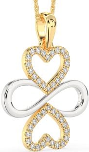 Large Diamond White Yellow Gold Heart Infinity Necklace