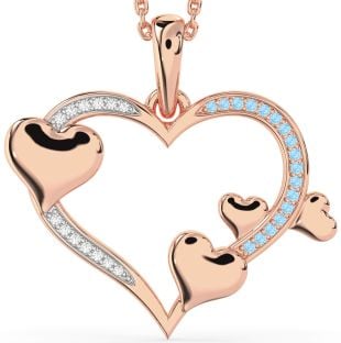 Large Diamond & Aquamarine Rose Gold Heart Necklace