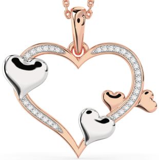 Large Diamond White Rose Gold Heart Necklace