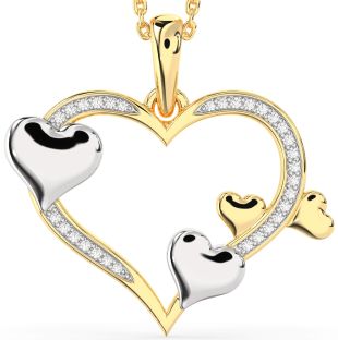 Large Diamond Platinum & Yellow Gold Heart Necklace