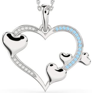 Large Diamond & Aquamarine Platinum Heart Necklace