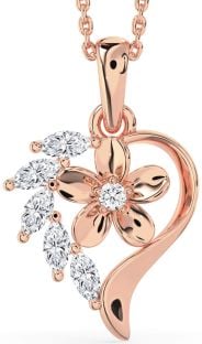 Diamond Rose Gold Heart Flower Necklace