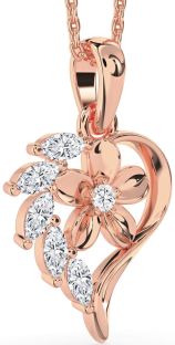 Diamond Rose Gold Heart Flower Necklace