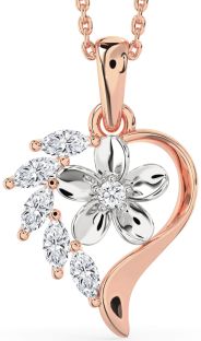 Diamond White Rose Gold Heart Flower Necklace