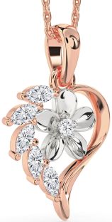 Diamond White Rose Gold Heart Flower Necklace