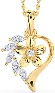 Diamond Gold Heart Flower Necklace