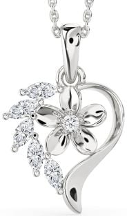 Diamond White Gold Heart Flower Necklace