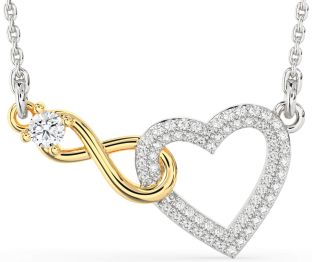 Large Diamond Silver & 10K gold Heart Infinity Interlock Necklace