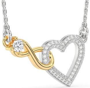 Large Diamond Silver & 10K gold Heart Infinity Interlock Necklace