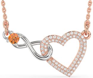 Large Diamond & Citrine Platinum & Rose Gold Heart Infinity Interlock Necklace