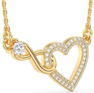 Large Diamond Gold Heart Infinity Interlock Necklace