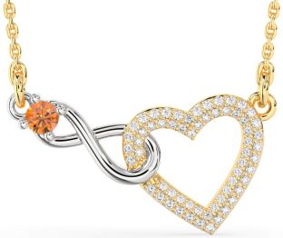 Large Diamond & Citrine Platinum & Yellow Gold Heart Infinity Interlock Necklace