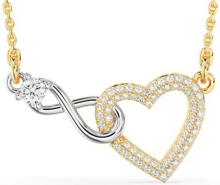 Large Diamond White Yellow Gold Heart Infinity Interlock Necklace