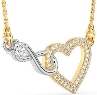 Large Diamond White Yellow Gold Heart Infinity Interlock Necklace