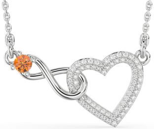 Large Diamond & Citrine Platinum Heart Infinity Interlock Necklace